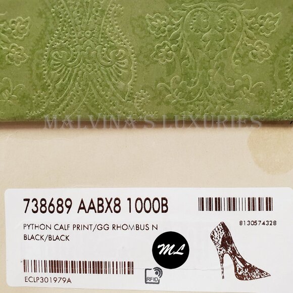 GUCCI SHOES BLACK PYTHON PRINT LEATHER w GG LOGO MESH PUMPS $940 - Picture 15 of 15